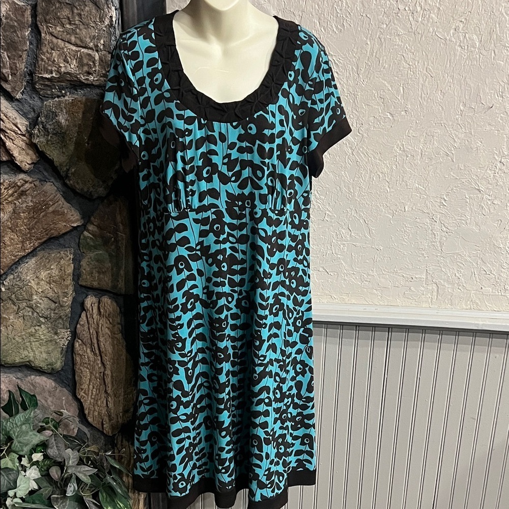Blue and Brown Floral Print Dress
